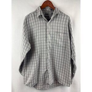 George Mens Medium Sueded Button-Up Plaid Shirt 38/40 Gray